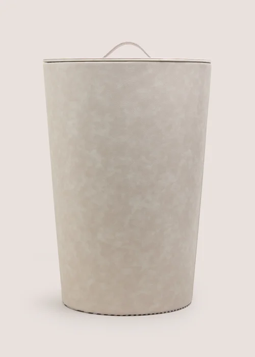 Grey Faux Leather Round Laundry Basket Image 1