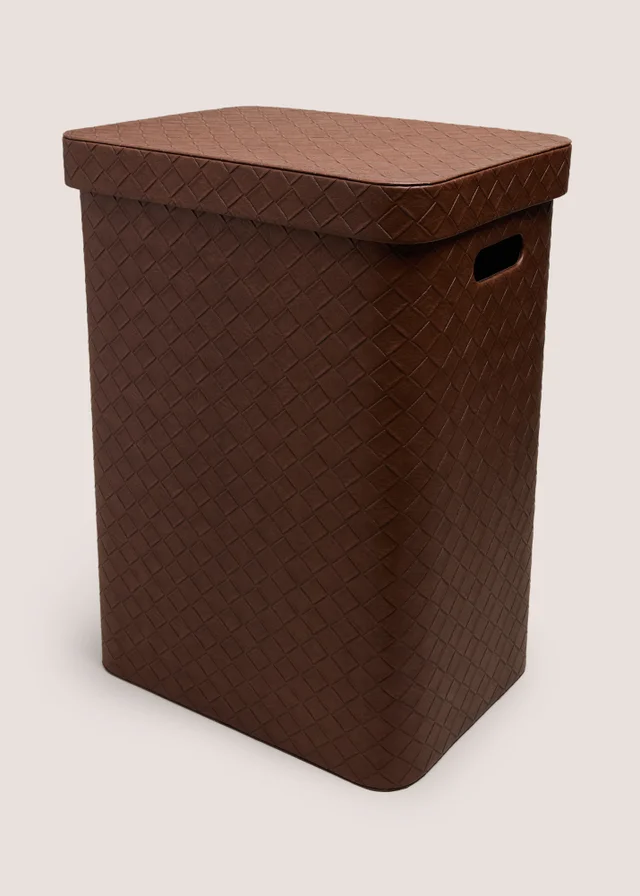Brown Faux Leather Laundry Basket