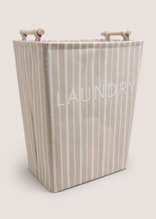 Beige Stipe Laundry Basket Image 1