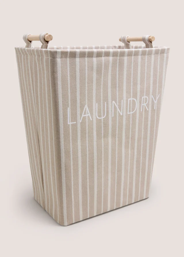 Beige Stipe Laundry Basket