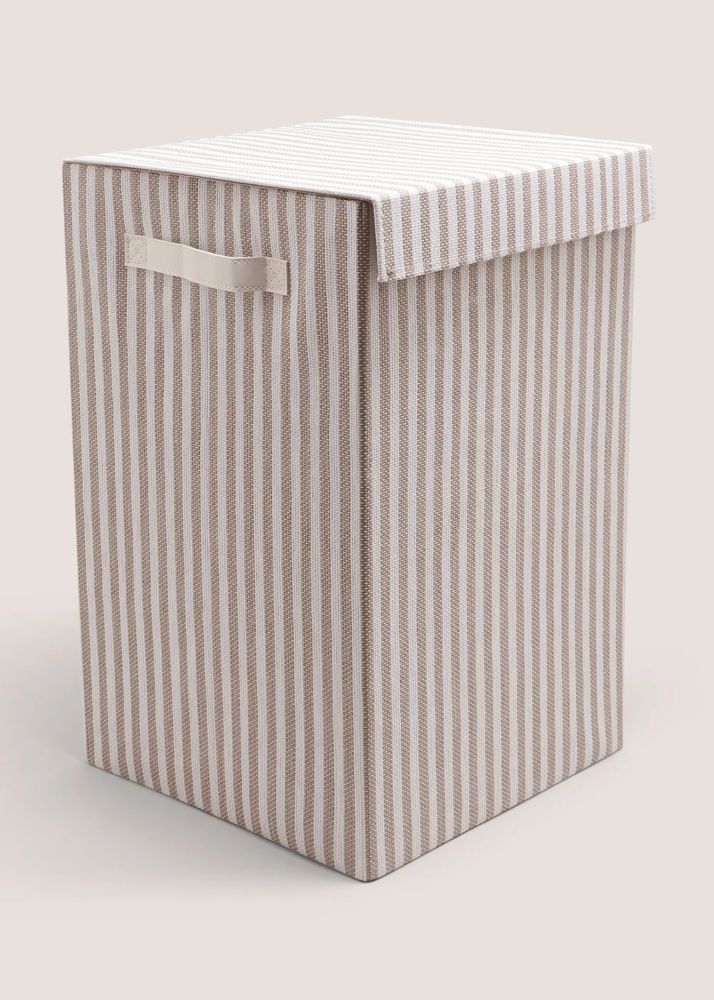 Beige Stripe Collapsible Laundry Basket Image 1