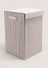 Beige Stripe Collapsible Laundry Basket Image 1