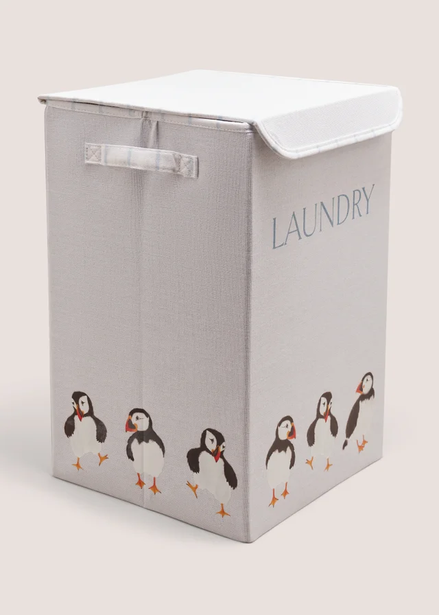 White Puffin Laundry Basket
