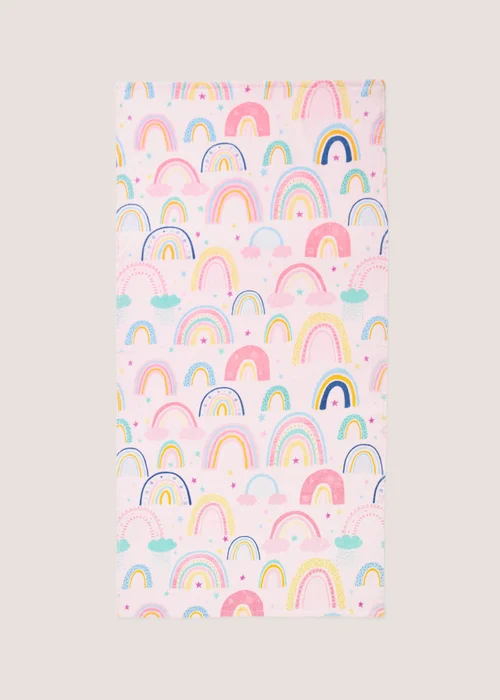 Kids Pink Rainbow Beach Towel Image 1
