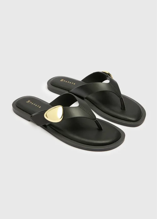 Black Gold Trim Toe Post Sandals - Size 3 Image 1