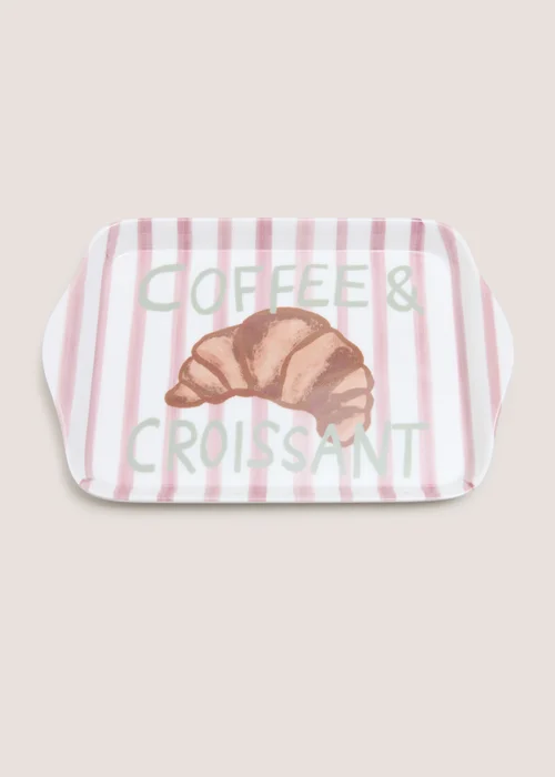 Pink Striped Coffee & Croissant Tea Tray Image 1