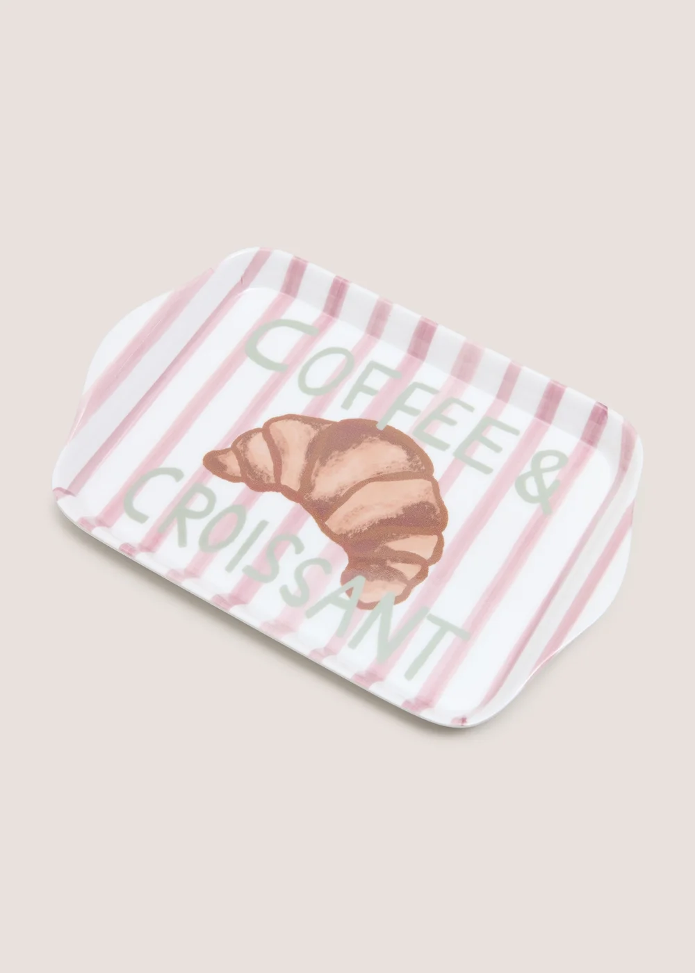 Pink Striped Coffee & Croissant Tea Tray Image 2