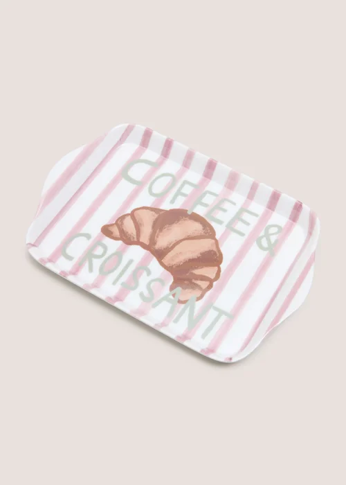 Pink Striped Coffee & Croissant Tea Tray Image 2