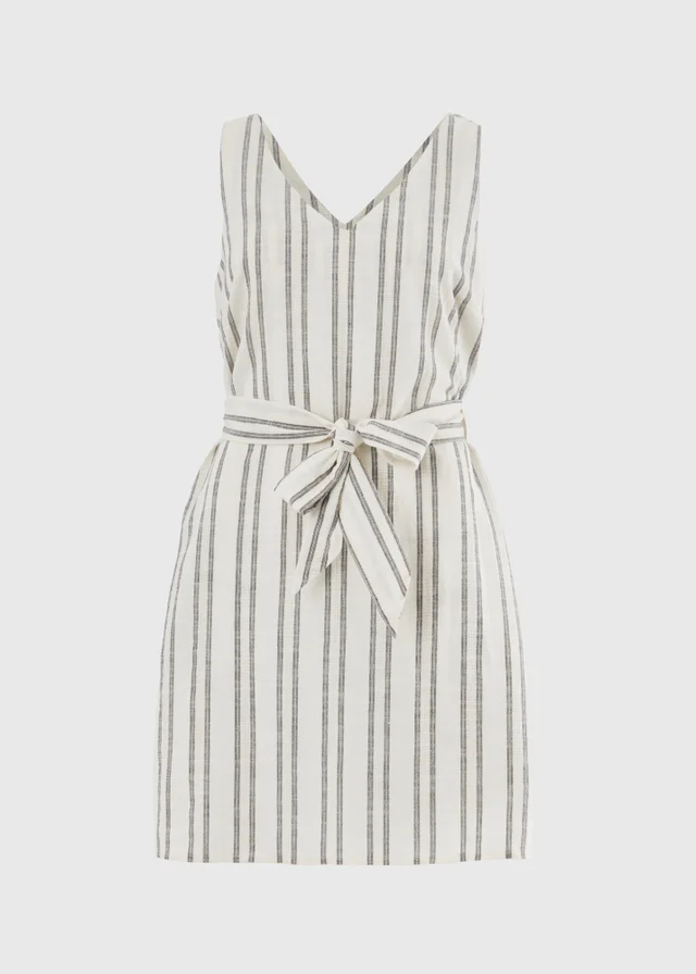 Cream Stripe Woven Belted Mini Dress