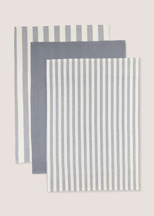 3 Pack Grey Striped Tea Towels Image 1