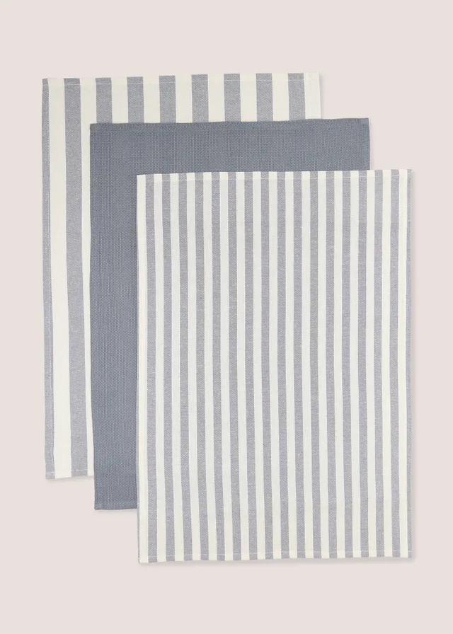 3 Pack Grey Striped Tea Towels