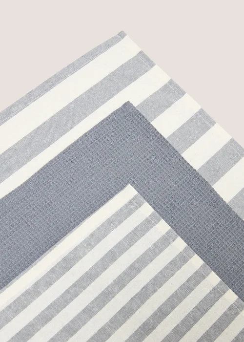 3 Pack Grey Striped Tea Towels Image 2