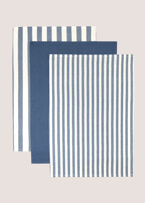 3 Pack Blue Striped Tea Towels Image 1