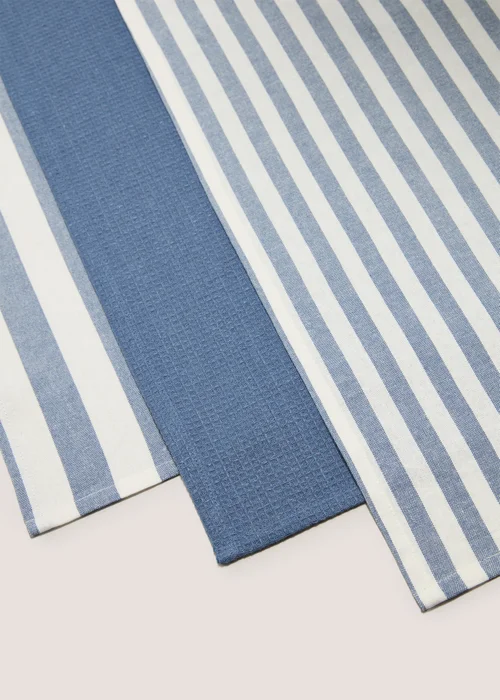 3 Pack Blue Striped Tea Towels Image 2