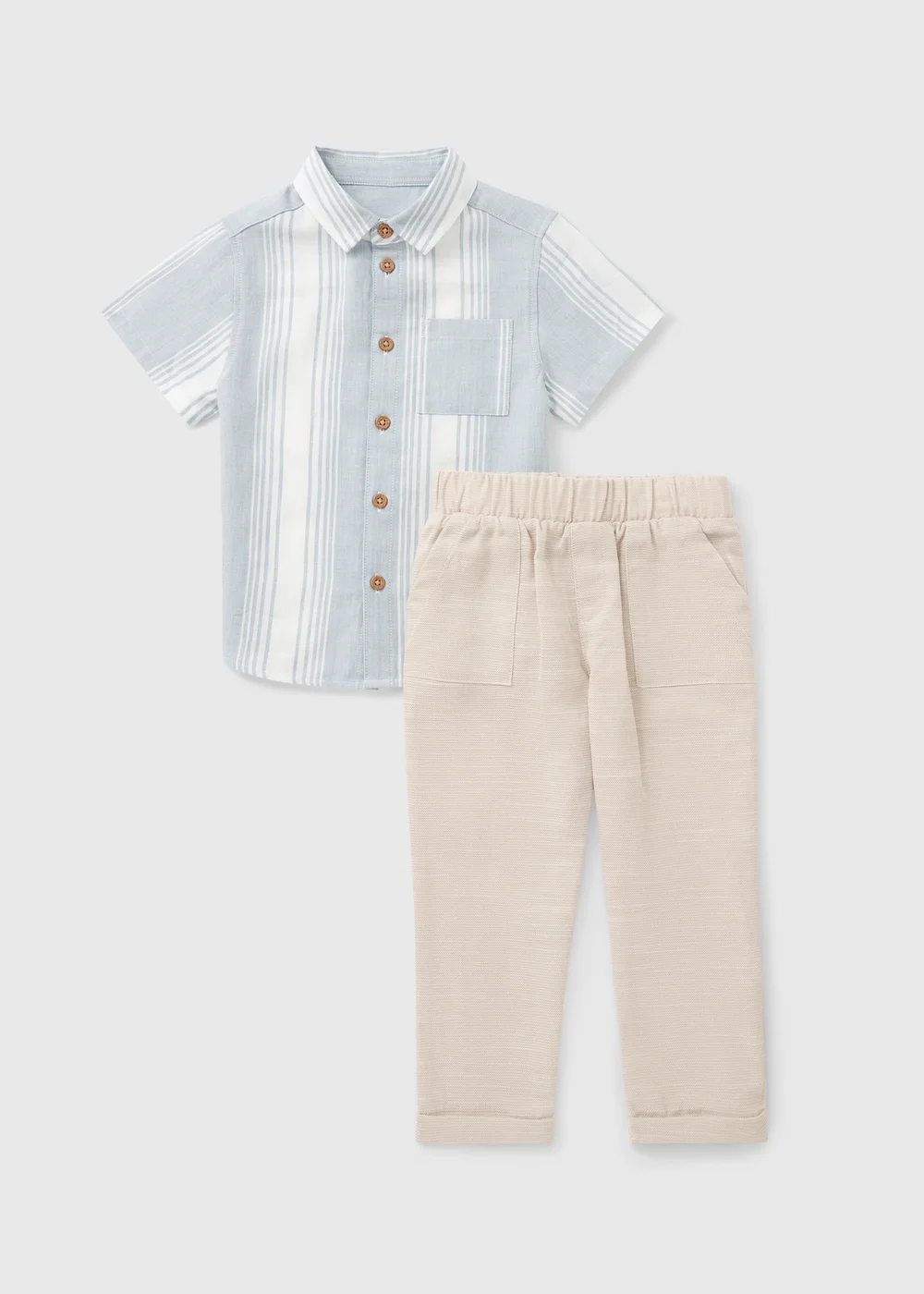 Boys Blue Stripe Shirt & Trouser Set (1-7yrs) - 1 to 1 half years Image 1