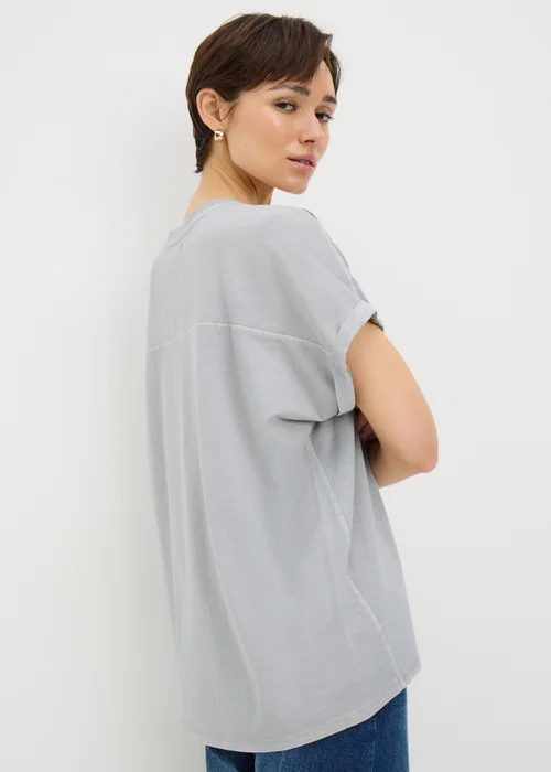 Blue Acid Wash Longline T-Shirt - Small Image 3