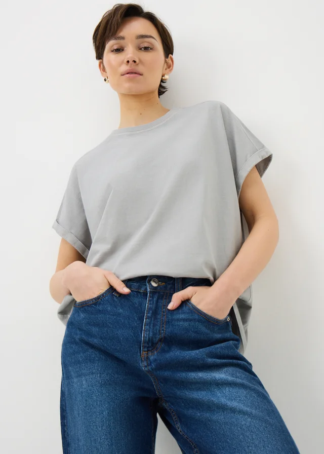 Blue Acid Wash Longline T-Shirt