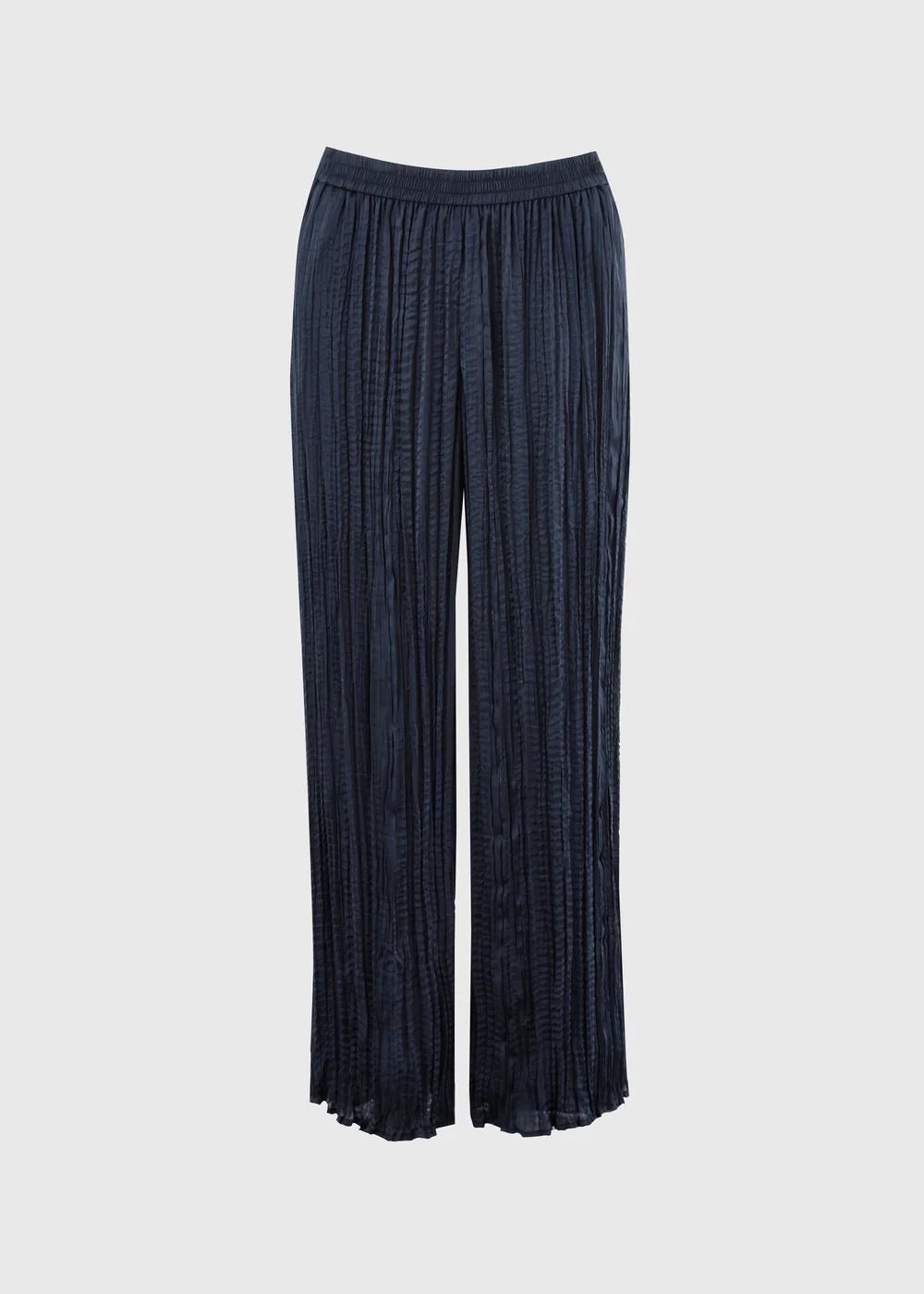 Et Vous Navy Crinkle Satin Co Ord Wide Leg Trousers - S Image 4