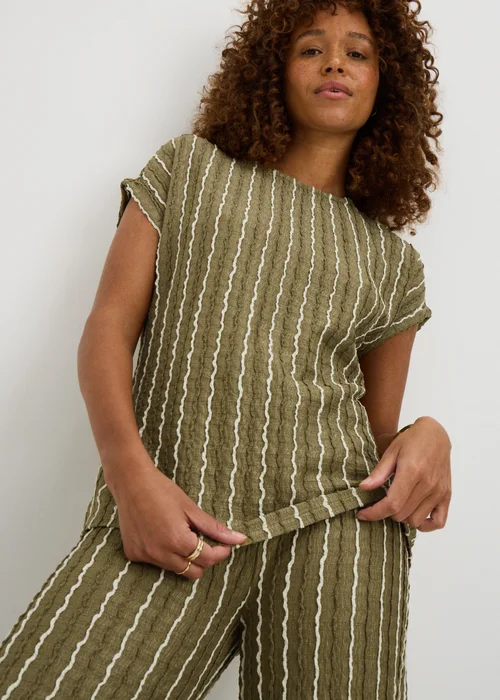 Khaki Stripe Co Ord Top - Size 8 Image 2