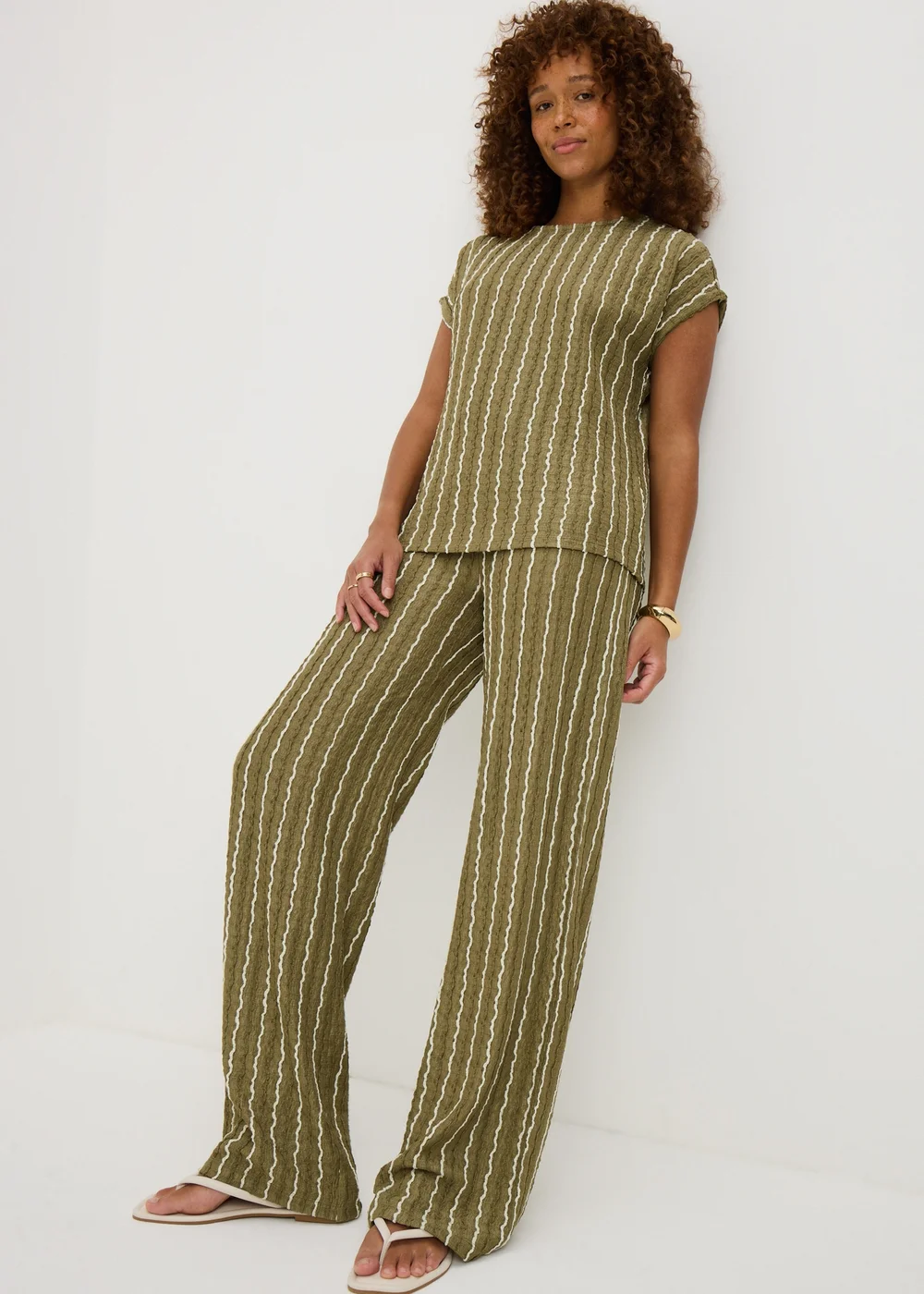Khaki Stripe Co Ord Top - Size 8 Image 3