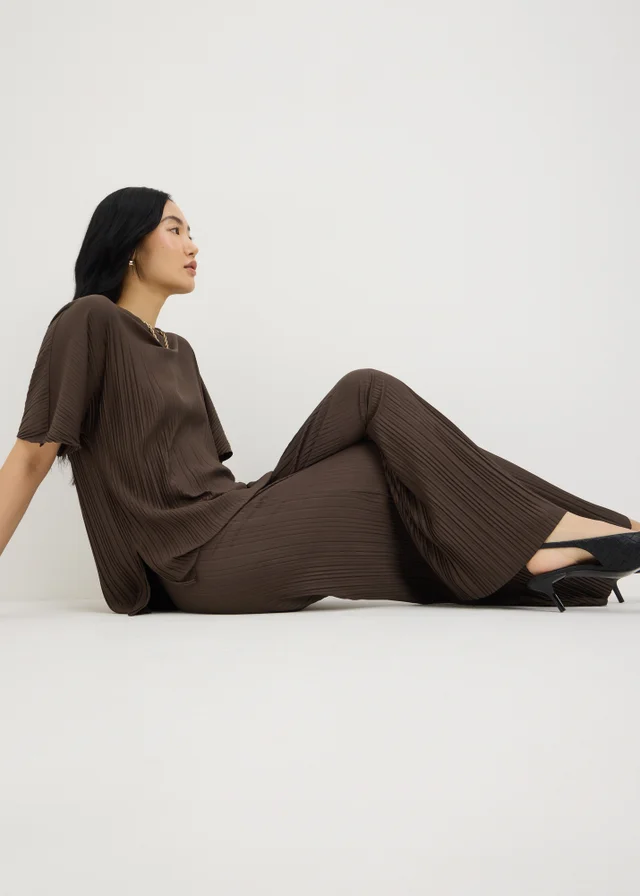 Chocolate Brown Pleated Co Ord Top