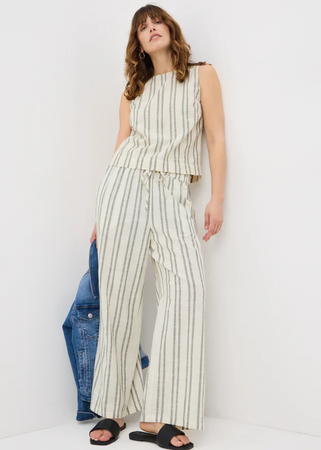 Cream Stripe Co Ord Vest Top