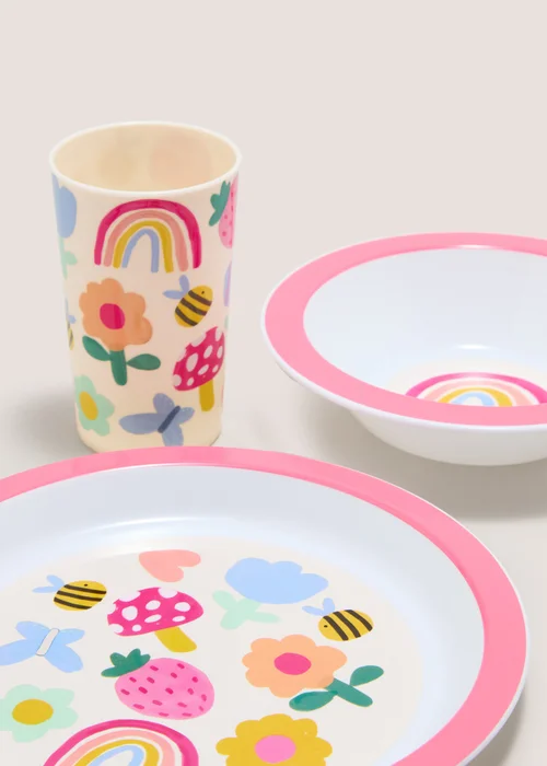 3 Piece Kids Flower Print Dinner Set Image 2