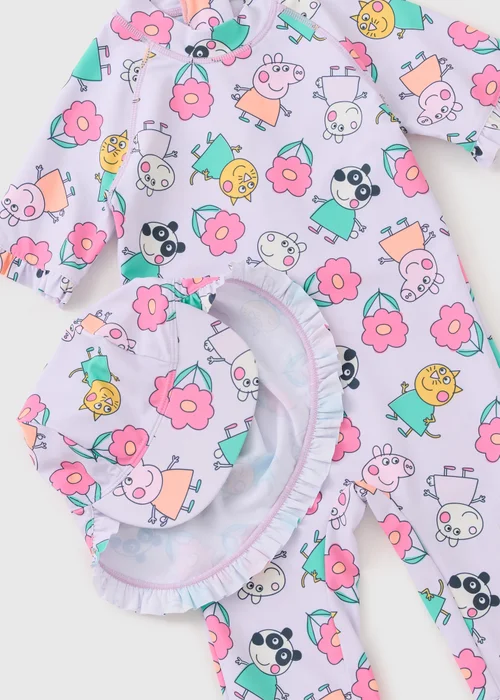 Peppa Pig Girls Lilac Surf Suit & Hat Set (12mths-5yrs) - Age 12 - 18 Months Image 2