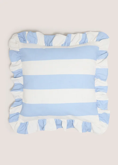 Blue Stripe Frill Cushion Image 1