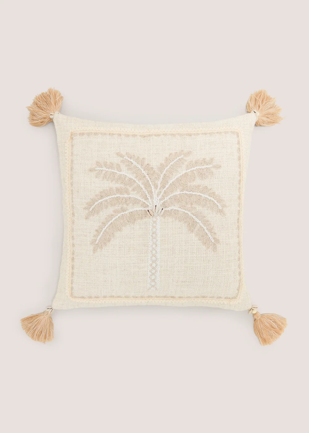 Natural Embroidered Palm Tree Cushion Image 1