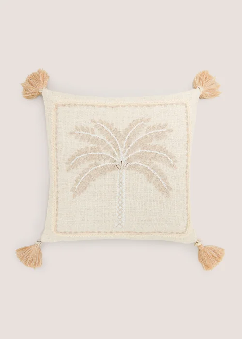 Natural Embroidered Palm Tree Cushion Image 1