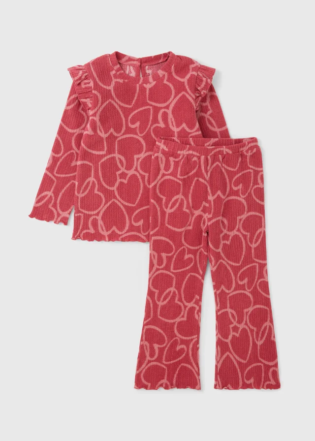 Girls Pink Heart Brushed Ribbed Top & Legging Set (1-7yrs)
