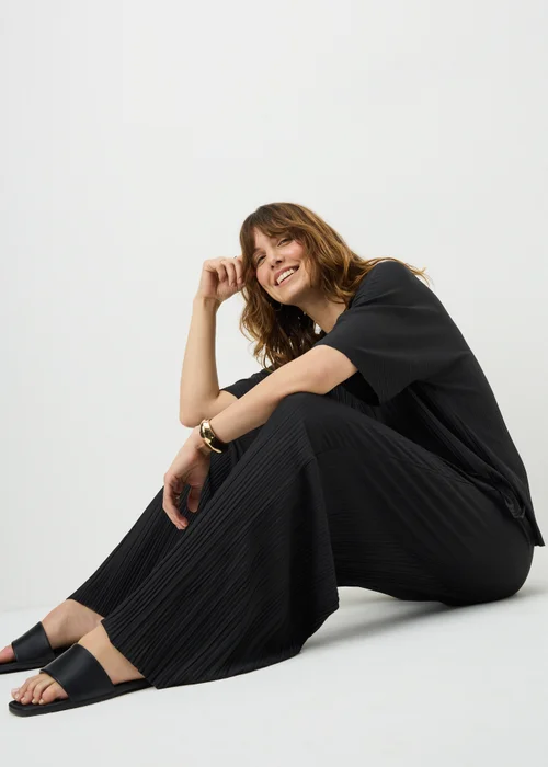 Black Plisse Wide Leg Co Ord Trousers - 14/L29 Image 2