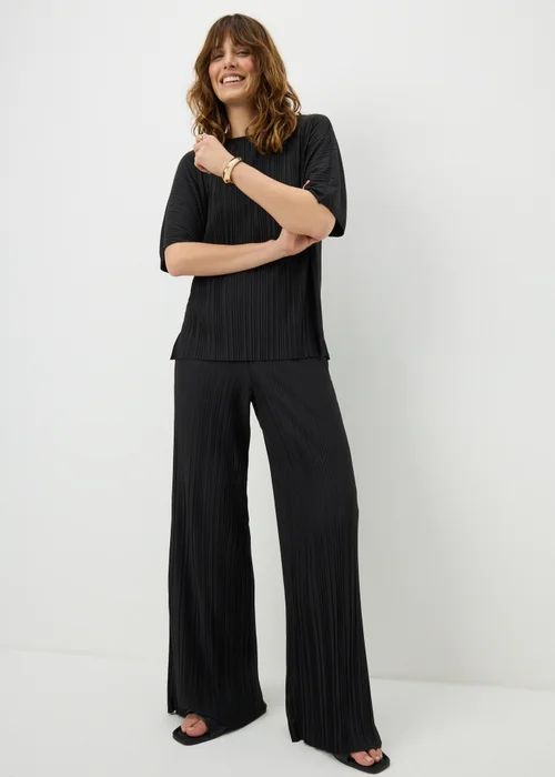 Black Plisse Wide Leg Co Ord Trousers - 14/L29 Image 1