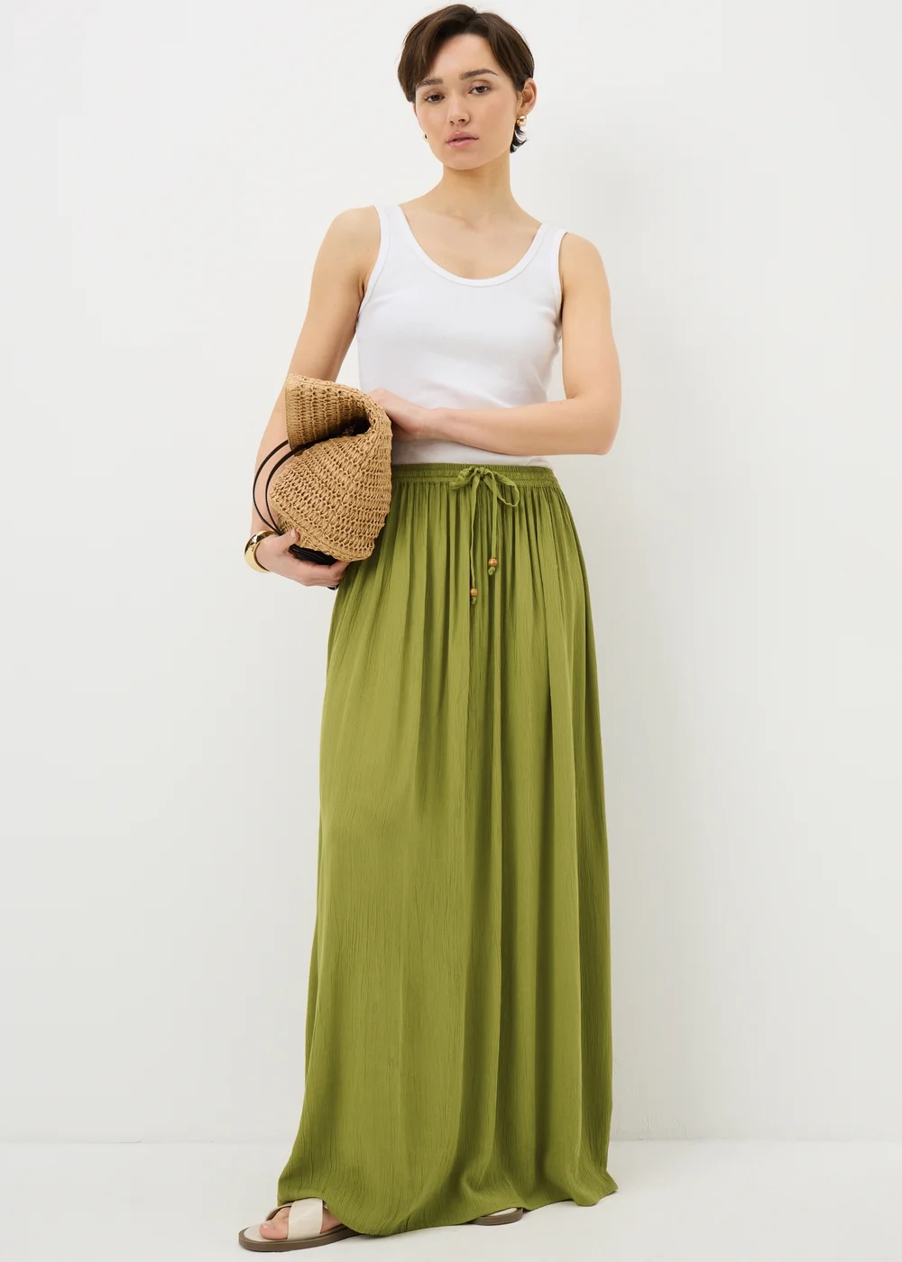 Khaki Cheesecloth Maxi Skirt - Size 8 Image 1