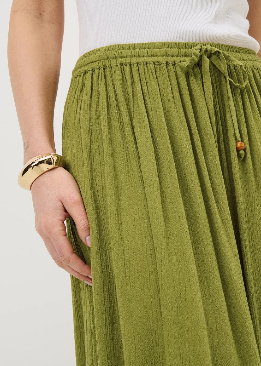 Khaki Cheesecloth Maxi Skirt - Size 8 Image 2