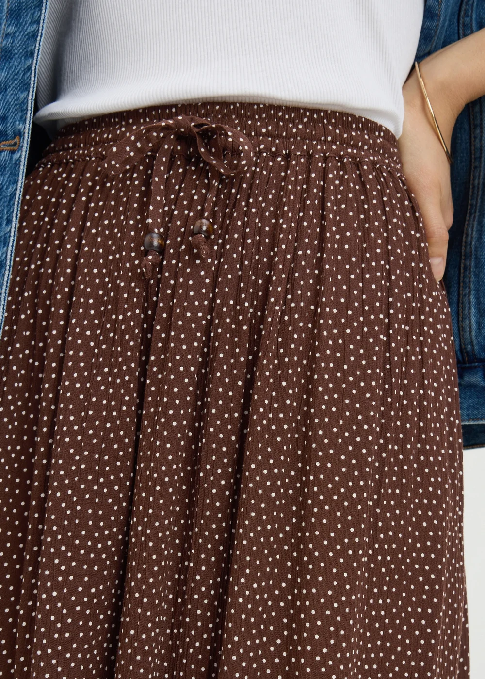Chocolate Brown Spot Cheesecloth Maxi Skirt - Size 8 Image 2