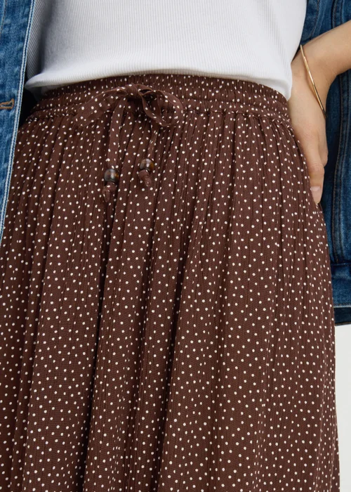 Chocolate Brown Spot Cheesecloth Maxi Skirt - Size 8 Image 2