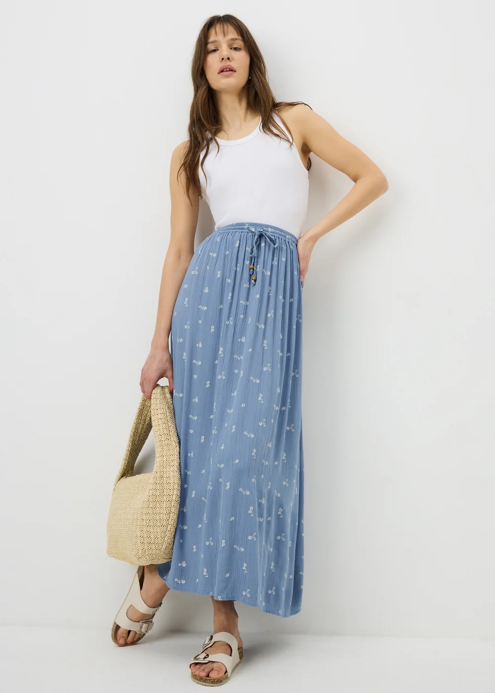 Blue Ditsy Floral Cheesecloth Maxi Skirt - Size 8 Image 1