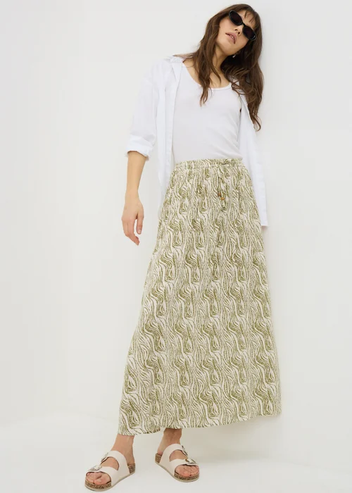 Khaki Printed Cheesecloth Maxi Skirt - Size 8 Image 1
