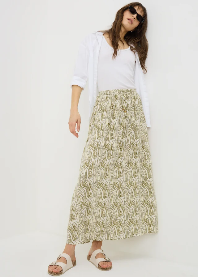 Khaki Printed Cheesecloth Maxi Skirt