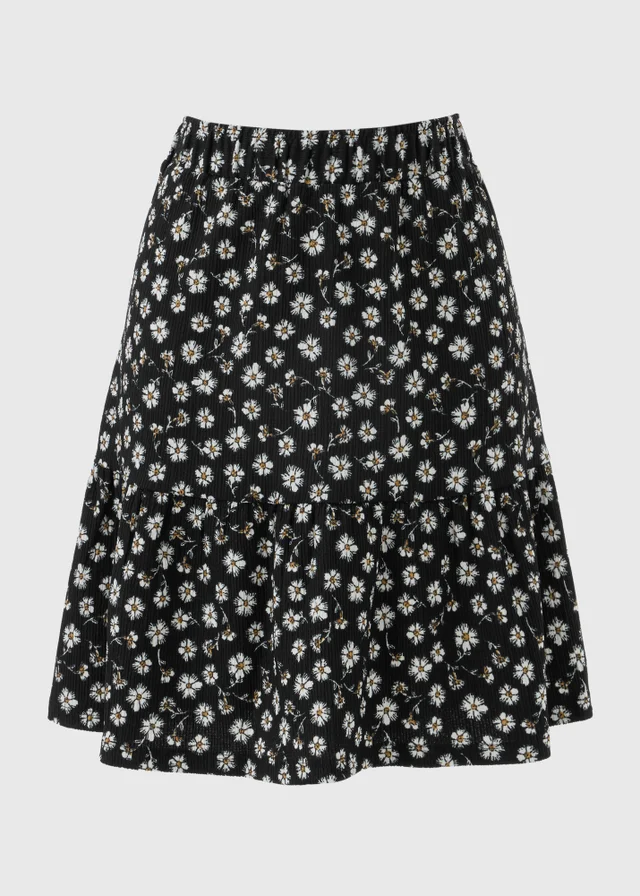 Black Ditsy Floral Textured Jersey Mini Skirt