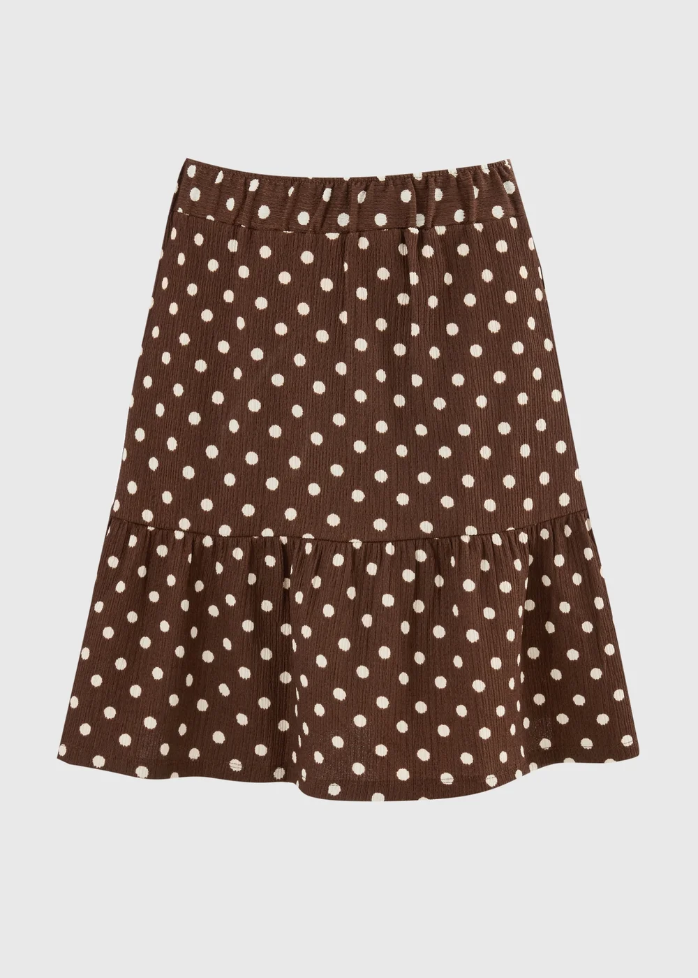 Brown Polka Dot Textured Jersey Mini Skirt - Size 8 Image 1