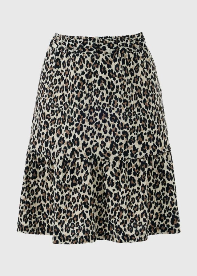Brown Leopard Print Textured Jersey Mini Skirt