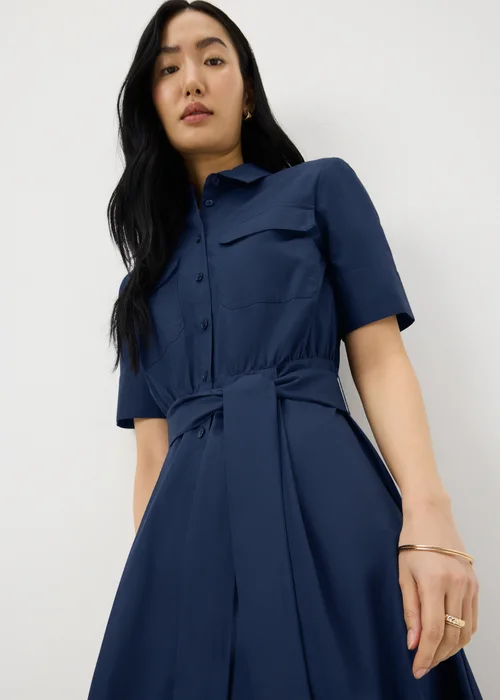 Navy Poplin Belted Midaxi Shirt Dress - 8 Image 2