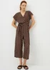 Brown Polka Dot Plisse Belted Jumpsuit - Size 8 Image 1