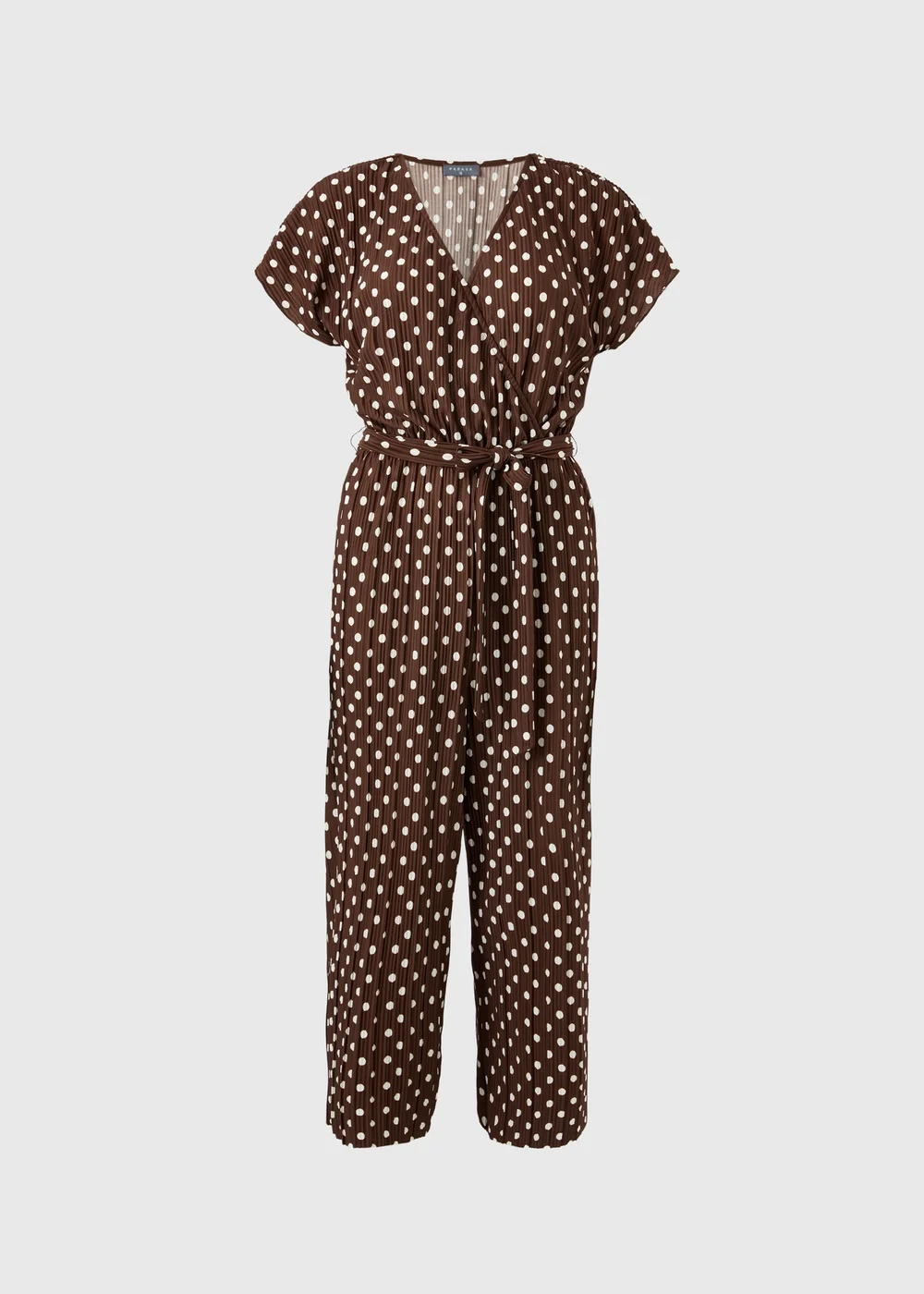 Brown Polka Dot Plisse Belted Jumpsuit - Size 8 Image 1