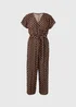 Brown Polka Dot Plisse Belted Jumpsuit - Size 8 Image 1