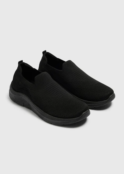 Black Knitted Slip On Trainers - Size 3 Image 1