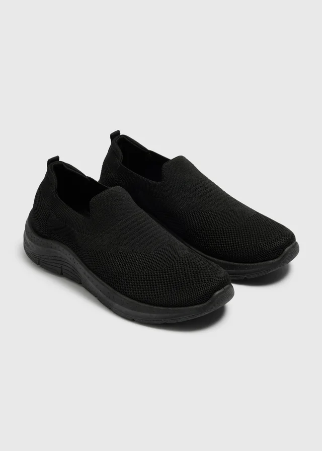 Black Knitted Slip On Trainers